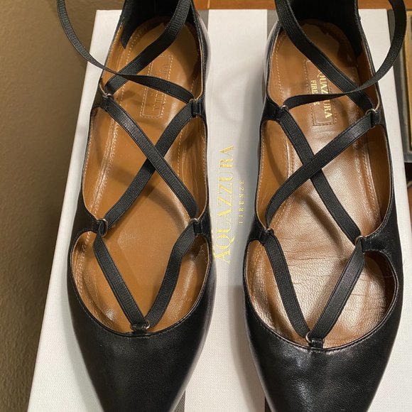 Aquazzura Black  Ballet Leather Strappy Wrap Around Flats - Picture 4 of 4